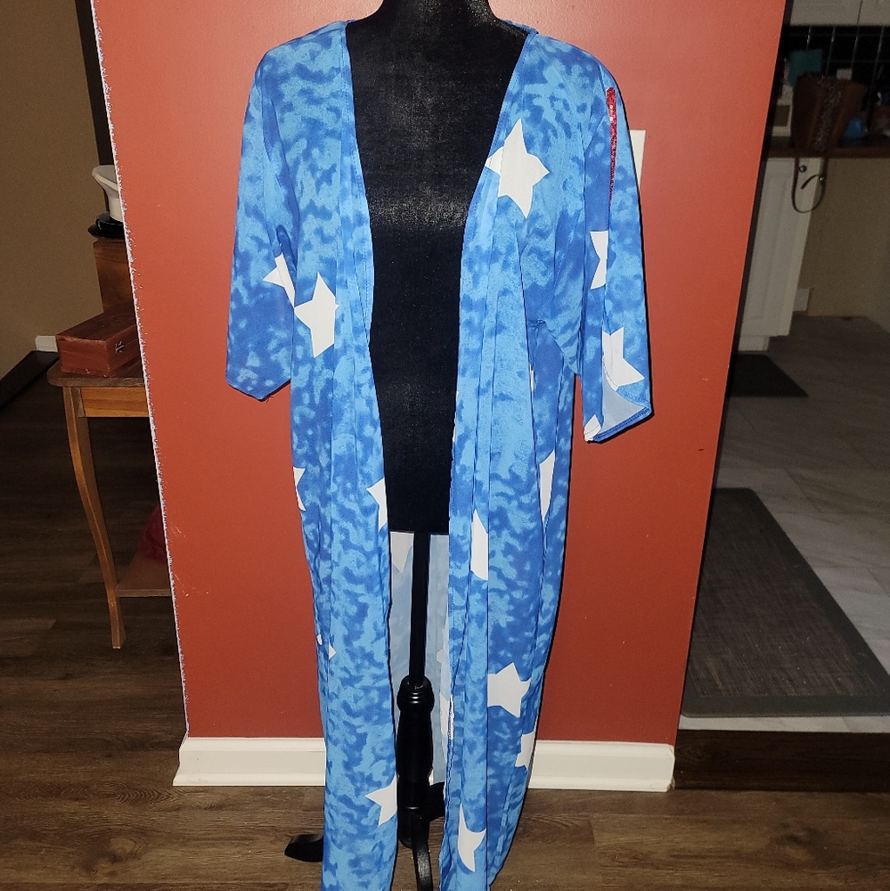 Sz XL/2XL Grace & Emma Patriotic Stars blue tie dye kimono